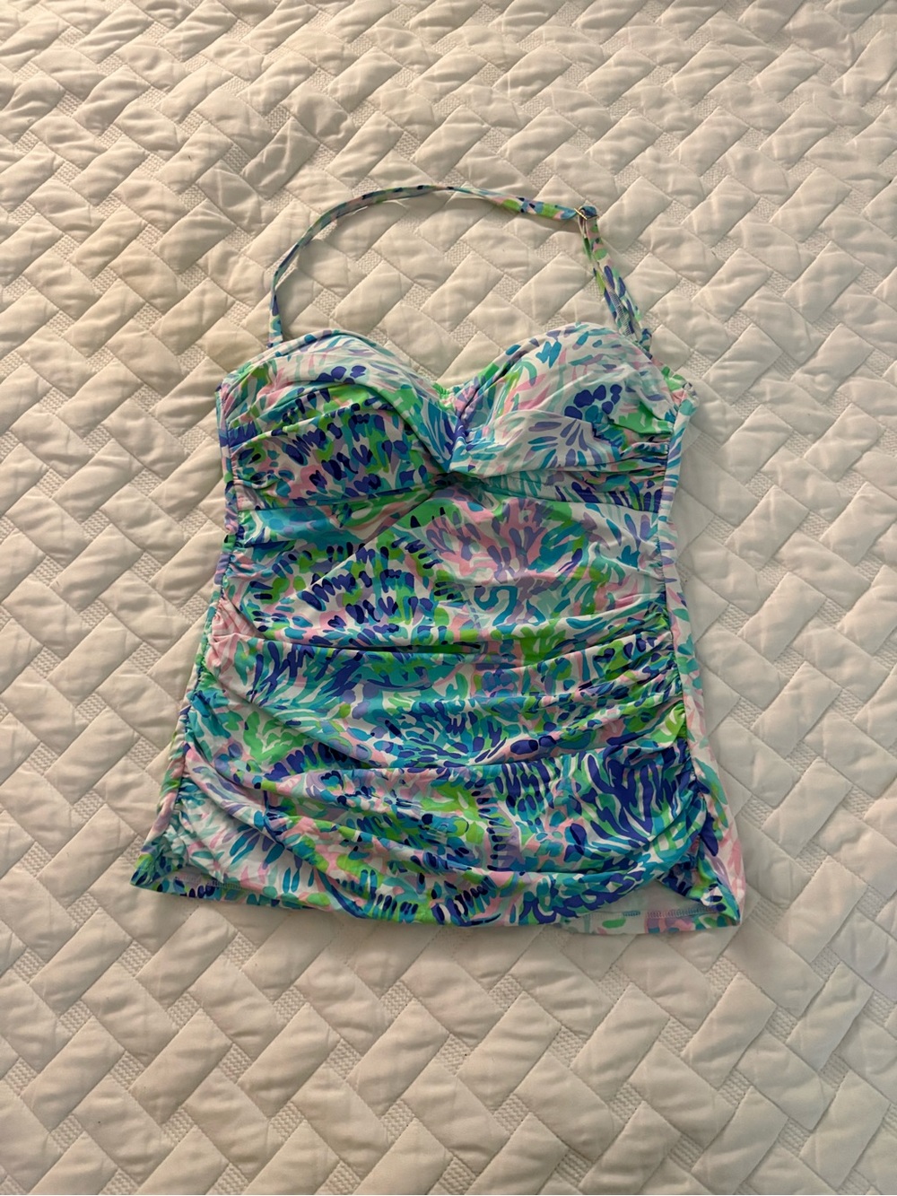 Lilly Pulitzer Blue Green Pink Ruched One-Piece Tankini
